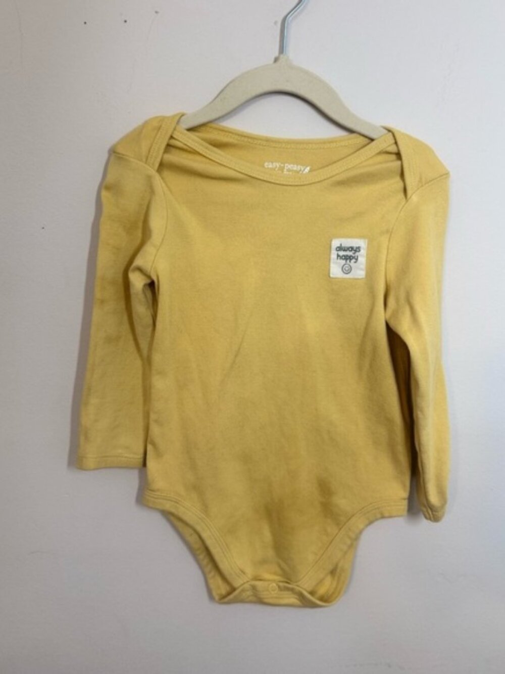 Easy Peasy | Organic Cotton Yellow Long Sleeve Always Happy Onesie |24 Months